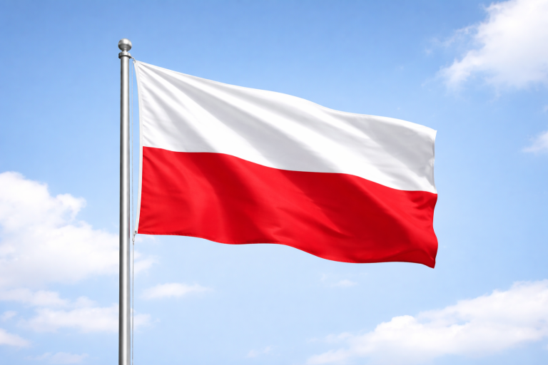 Polnische Flagge: Rot und Weiß mit horizontalen Streifen.